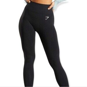 Gymshark Yoga vital seamless leggings black logo string roll up Soft womens